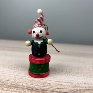 Vintage Clown Ornament Christmas Retro Holiday Home Decor Wood Wooden Green Red